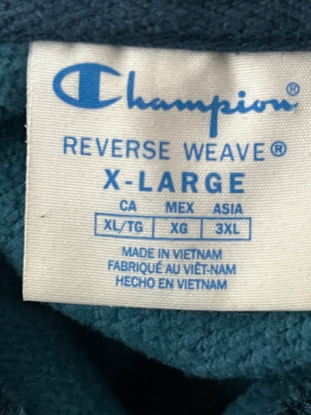 Champion Teal Brocade Reverse Weave Sweatshirt Hoodie Size XL - Picture 2 of 7